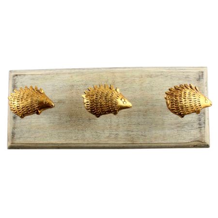 Golden Hedgehog Aluminium Wooden Hook